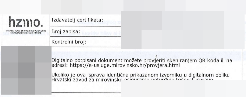 Potvrda A1 o zakonodavstvu o socijalnoj sigurnosti – prikaz 4 s pikseliziranim osobnim podacima