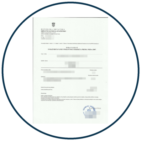 Obavijest o razvrstavanju prema NKD-u 2007 – primjer s pikseliziranim osobnim podacima