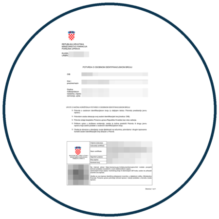 Potvrda o osobnom identifikacijskom broju (OIB) – primjer s pikseliziranim osobnim podacima